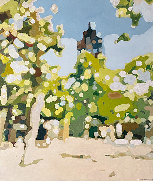 Platanenhain II, Öl auf Leinwand 20 x 100 cm, William Greenwood 2025